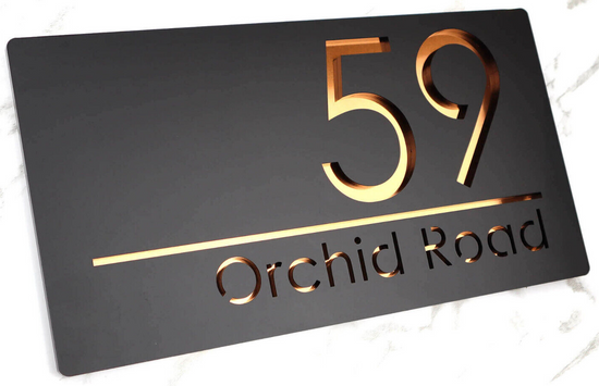 Laser Cut House Signs Matt Black & Gold Door Numbers Address Plaque Number