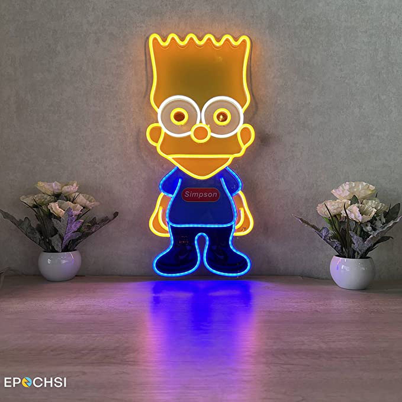 Simpson Neon LED Light-Up Sign  20 x 9 Inches Clear Edge Cut Acrylic Backing, with Dimmer - Bright and Premium built For Gaming and Kids Room Decor