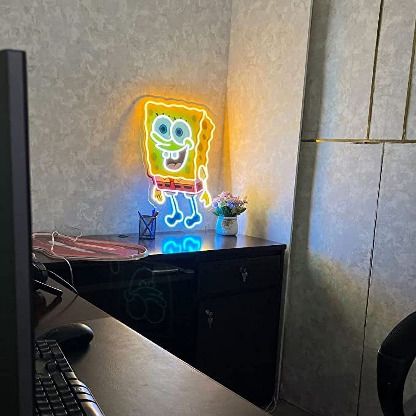 Spongebob Neon Sign UV Printed, 19 x 26 inches Yellow Neon for Kids, Birthday Parties With Dimmer Switch And Power Adapter