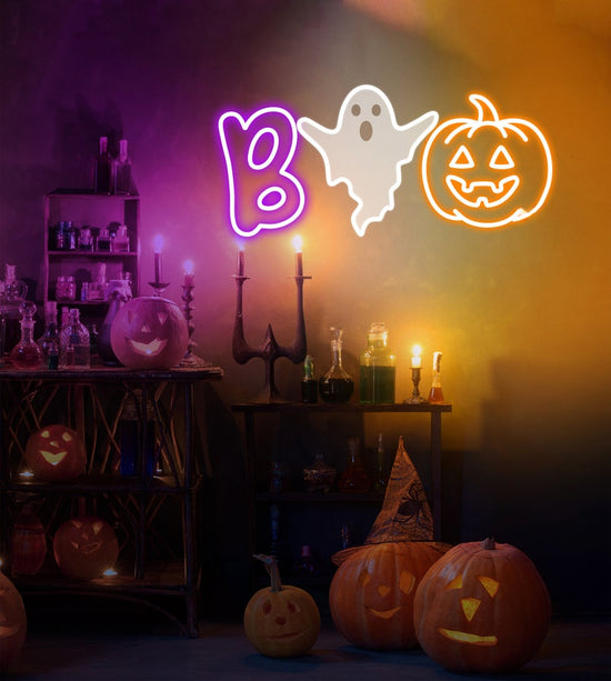 Boo Neon Sign Halloween Neon Sign Halloween Party Decor Halloween Gift Gothic Wall Decor Ghost Neon Light Pumpkin LED Light Pumpkin Decor