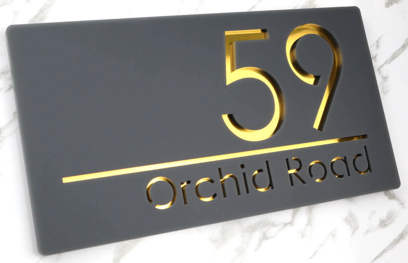 Laser Cut House Signs Matt Black & Gold Door Numbers Address Plaque Number