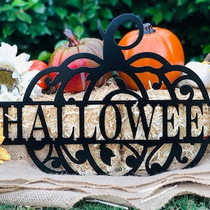 Halloween Pumpkin Metal Sign, Door Hanger, Halloween, Fall Decor, Custom Metal Art, Metal Signs, Home Decor, Gift Ideas, Holiday