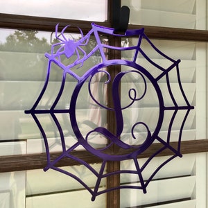 Spider web Custom Monogram Metal Sign, Halloween Door Hanger, Halloween Decor, Fall Decor, Fall Wreath, Halloween Sign, Metal Art