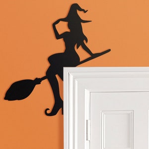 Witch Door Frame Topper Metal | Witch Flying on Broom | Halloween Decor | Witch Door Corner | Halloween Door Topper