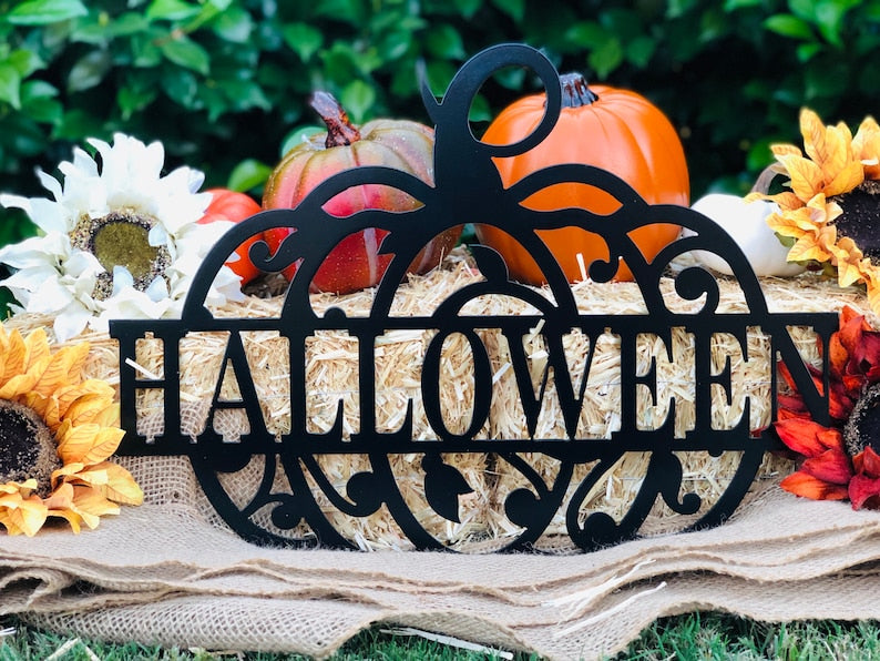 Halloween Pumpkin Metal Sign, Door Hanger, Halloween, Fall Decor, Custom Metal Art, Metal Signs, Home Decor, Gift Ideas, Holiday