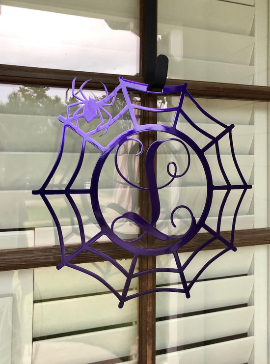 Spider web Custom Monogram Metal Sign, Halloween Door Hanger, Halloween Decor, Fall Decor, Fall Wreath, Halloween Sign, Metal Art