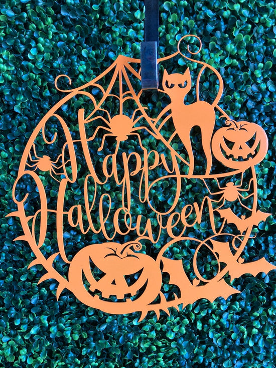 Happy Halloween Web Metal Sign Door Decor, Halloween Metal Sign, Scary, Halloween, Spider Web Sign, Halloween Decor, Halloween Door Hanger