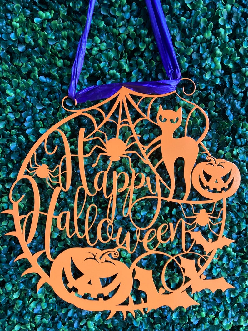 Happy Halloween Web Metal Sign Door Decor, Halloween Metal Sign, Scary, Halloween, Spider Web Sign, Halloween Decor, Halloween Door Hanger