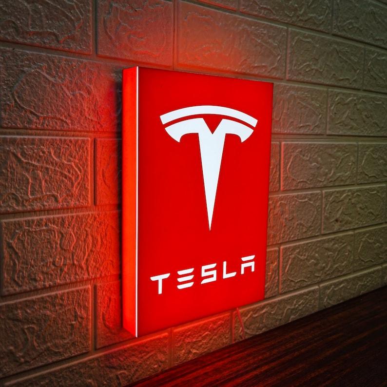 Tesla LED Lightbox, Garage Sign and Garage Decor for Tesla Model 3, Cyber Truck, Gift for men and Fathers Day Gift