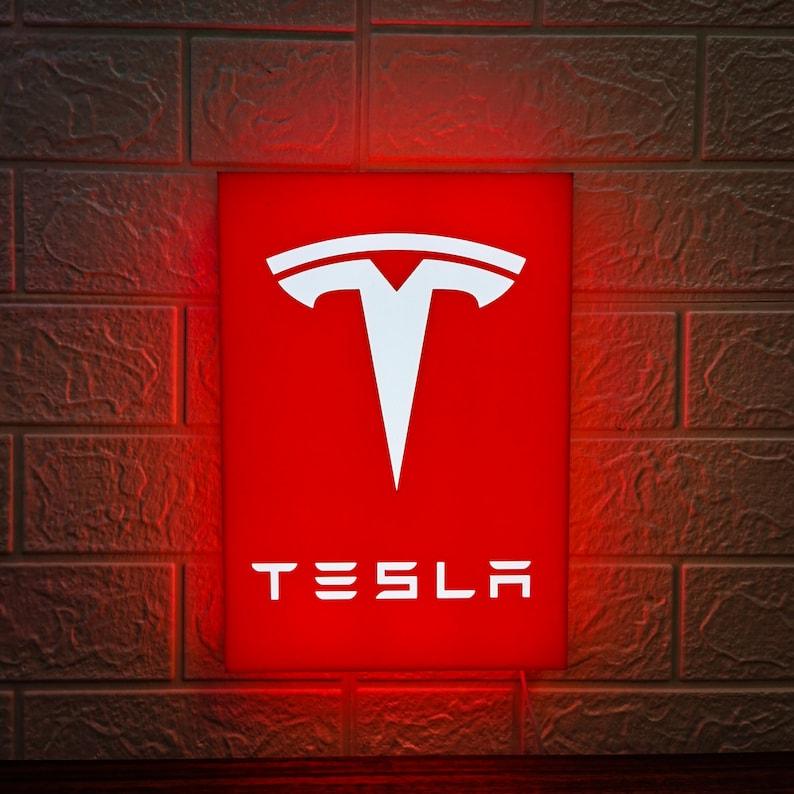 Tesla LED Lightbox, Garage Sign and Garage Decor for Tesla Model 3, Cyber Truck, Gift for men and Fathers Day Gift