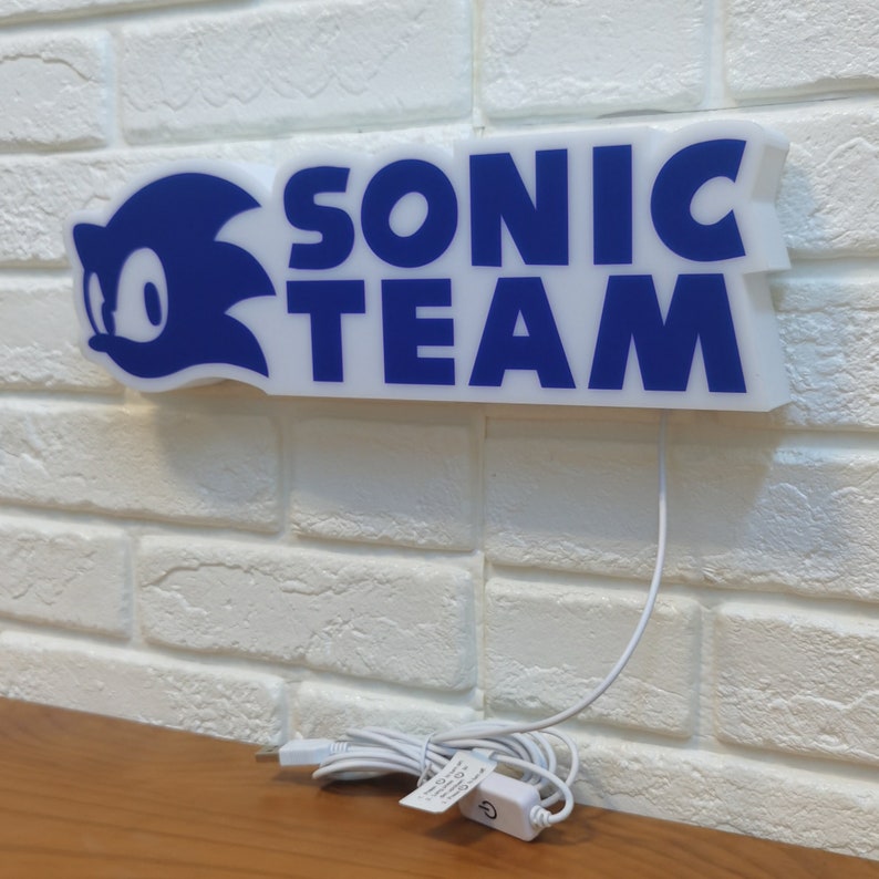 Sonic The Hedgehog Sonic Team Design Lightbox, Hedgehog Gifts, 3D Printed and Powered By USB with Dimming Function, Great For SEGA Fans