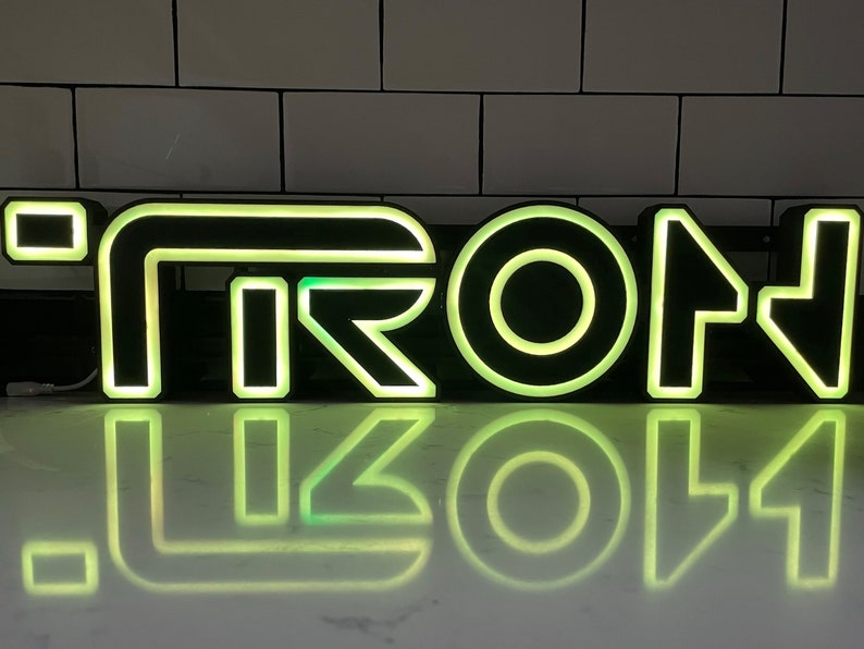 TRON Legacy style 3D Printed RGB LED illuminated wall sign