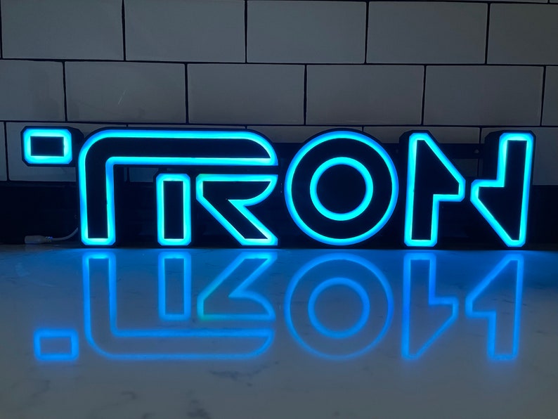 TRON Legacy style 3D Printed RGB LED illuminated wall sign