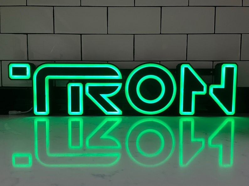 TRON Legacy style 3D Printed RGB LED illuminated wall sign