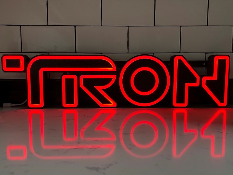 TRON Legacy style 3D Printed RGB LED illuminated wall sign