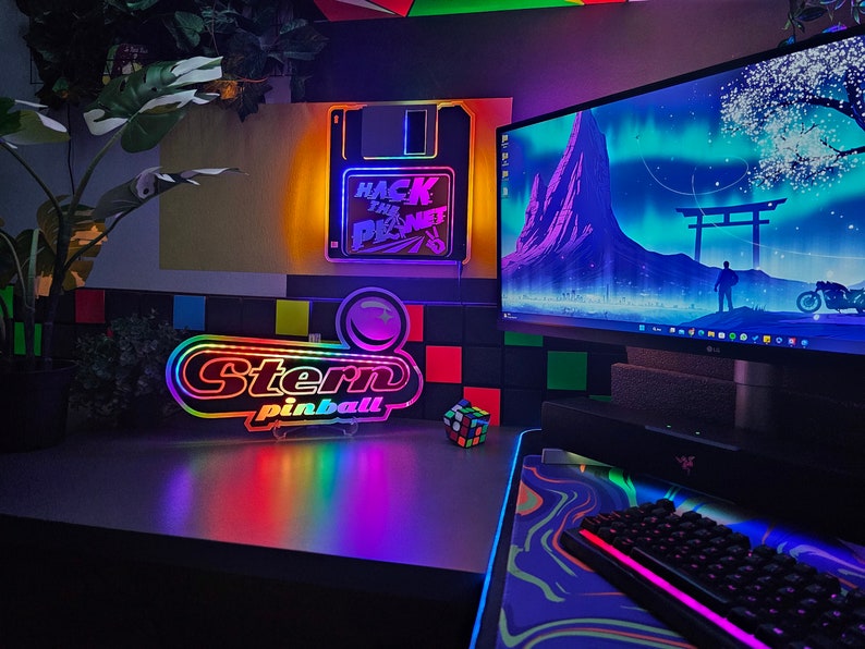 Pinball Logo Sign w/ Changeable Animation Light | Led - Neon Game Room Wall, Desk & Shelf Art