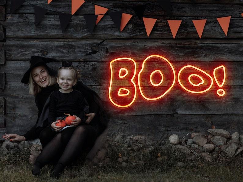 Spooky Neon Sign, Halloween Decor Lights, Scary Boo Neon Led Night Light, Ghost Pumpkin Porch Decoration, Custom Halloween Gift for Kids