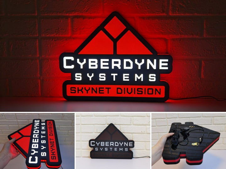 Cyberdyne Systems Terminator LED Sign, Great Nostalgic Decoration, Fully Dimmable & Powered by USB, Multiple Size Option Available