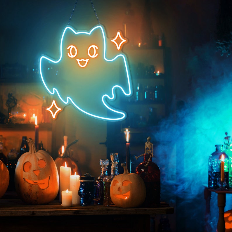 Ghost cat Neon sign, Boo Neon Sign, Ghost Neon, Cute Animal neon sign, Halloween neon sign, Spooky Led Light, Funny Ghost, Custom Neon Sign