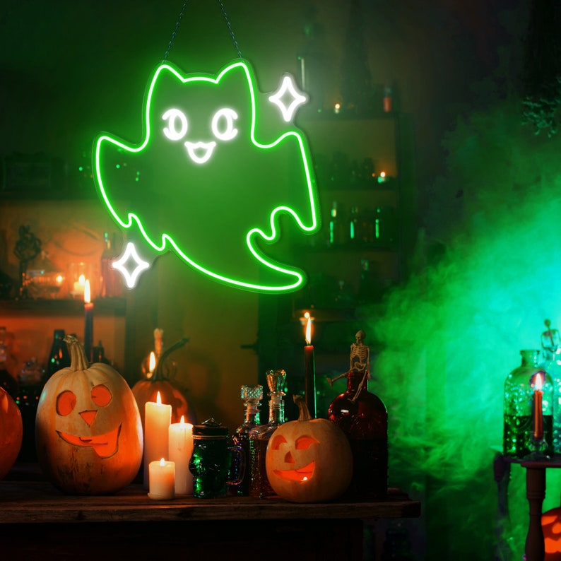 Ghost cat Neon sign, Boo Neon Sign, Ghost Neon, Cute Animal neon sign, Halloween neon sign, Spooky Led Light, Funny Ghost, Custom Neon Sign