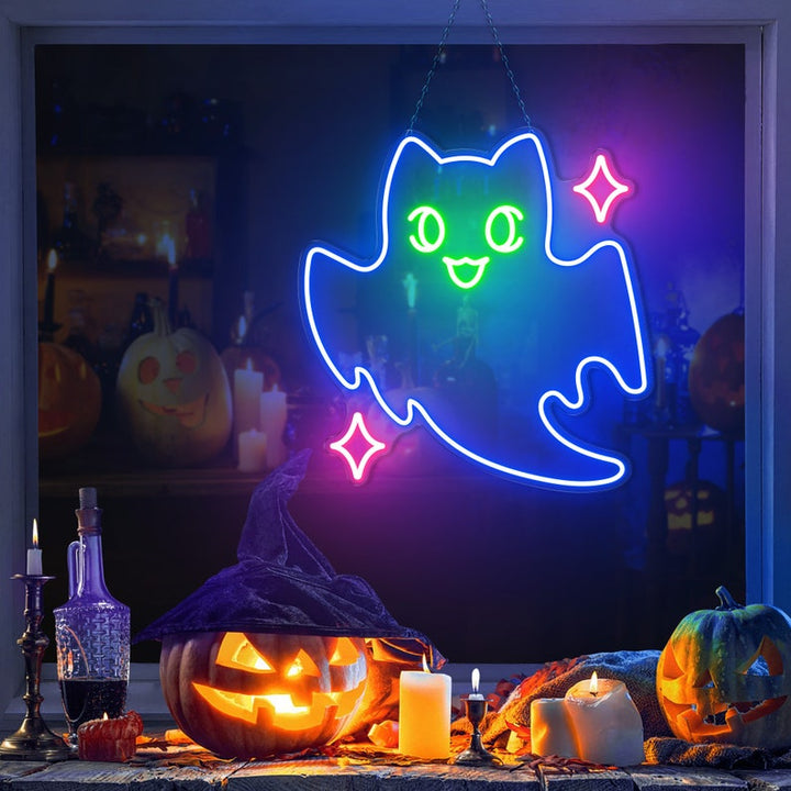 Ghost cat Neon sign, Boo Neon Sign, Ghost Neon, Cute Animal neon sign, Halloween neon sign, Spooky Led Light, Funny Ghost, Custom Neon Sign