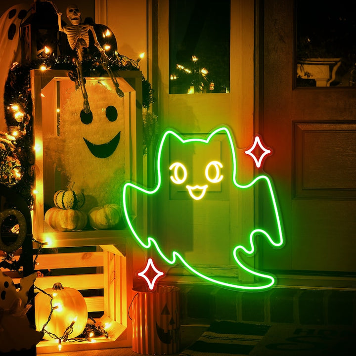 Ghost cat Neon sign, Boo Neon Sign, Ghost Neon, Cute Animal neon sign, Halloween neon sign, Spooky Led Light, Funny Ghost, Custom Neon Sign