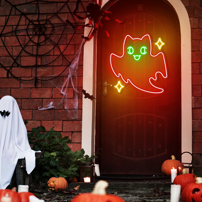 Ghost cat Neon sign, Boo Neon Sign, Ghost Neon, Cute Animal neon sign, Halloween neon sign, Spooky Led Light, Funny Ghost, Custom Neon Sign