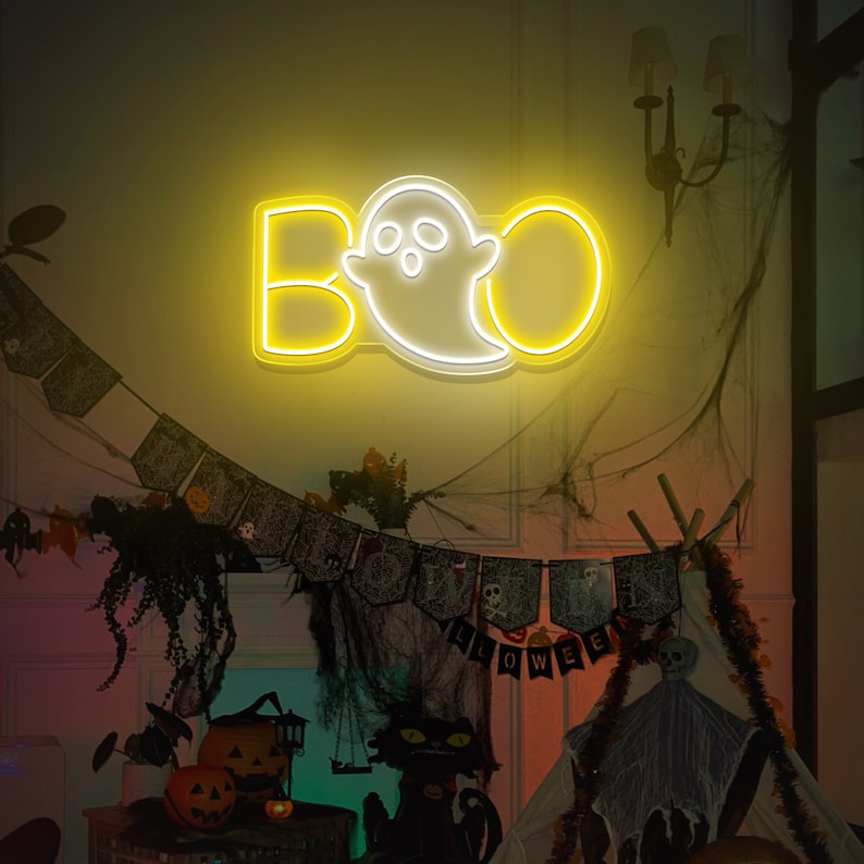 Ghost Boo Neon Sign/ Boo Led Sign/ Ghost Led Light/ Halloween Ghost Sign/ Halloween Party Led Sign/ Halloween Decor Bedroom