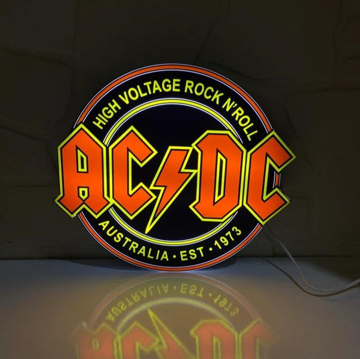 AC/DC haute tension Rock N' Roll 3D imprimé LED Lightbox jeu Lightbox