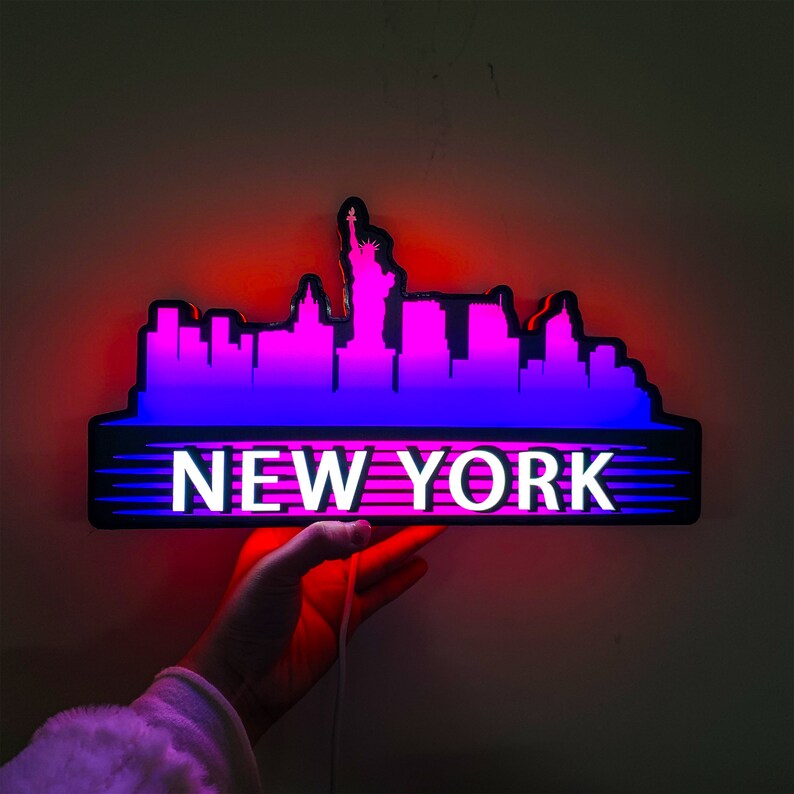 City Skyline Led Sign Custom Wall Decor, Custom Led Light Box, 3D Print Sign Birthday Gifts, LightBox Custom Name Sign, Personalized Gifts