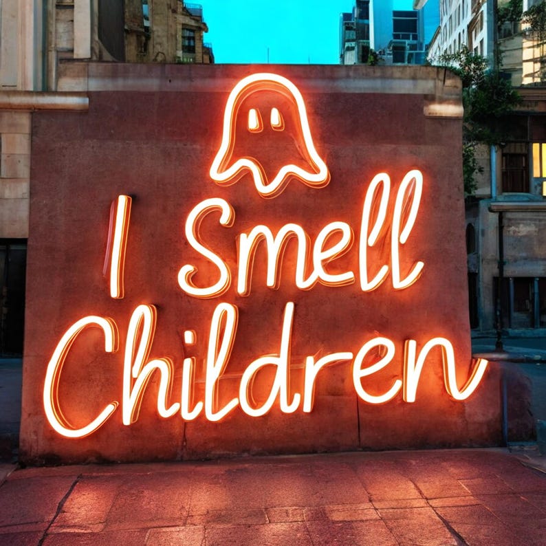 I Smell Children Halloween Neon Sign Decoration | Ghost LED Light | Kid's Room Decor| Indoor Outdoor Neon Sign | Halloween Wall Art Decor