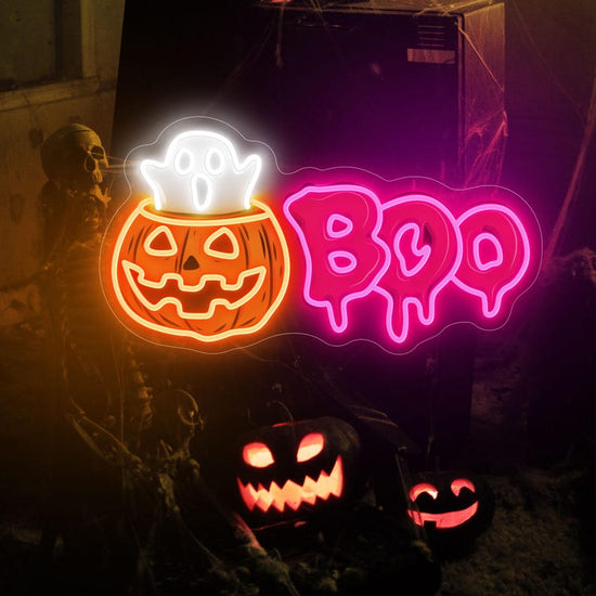 Custom Halloween Neon Sign, Pumpkin Ghost Boo Neon Sign, Halloween Gift for Kid, Halloween Party Decor Led Lights, Kids Room Neon Light Sign