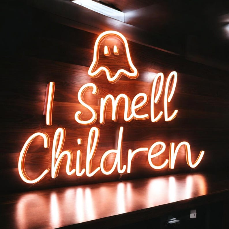 I Smell Children Halloween Neon Sign Decoration | Ghost LED Light | Kid's Room Decor| Indoor Outdoor Neon Sign | Halloween Wall Art Decor