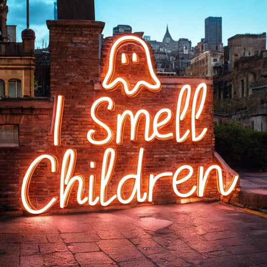 I Smell Children Halloween Neon Sign Decoration | Ghost LED Light | Kid's Room Decor| Indoor Outdoor Neon Sign | Halloween Wall Art Decor