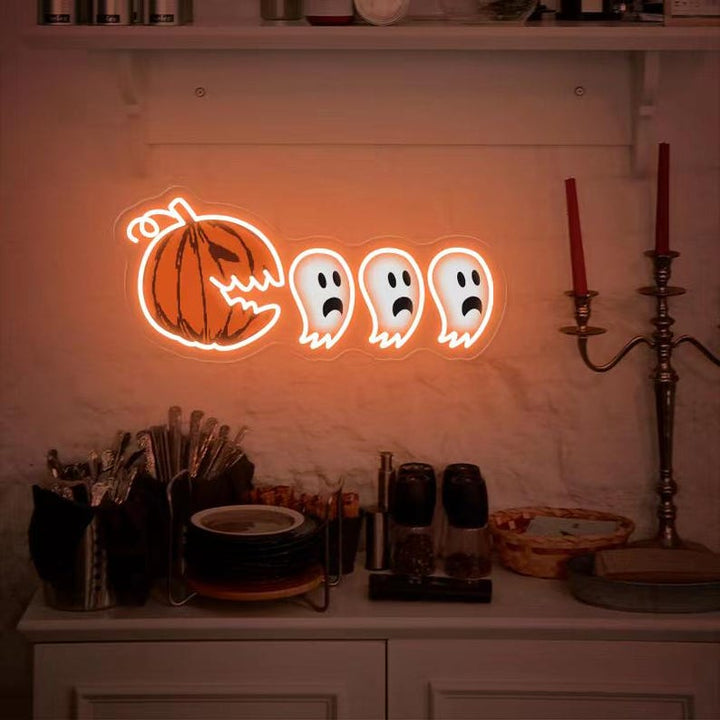 Halloween Ghost Neon Sign, Spooky Vibes Sign, Funny Halloween Home Decor, Halloween Party Light, Pumpkin Ghost Halloween LED, Halloween Gift