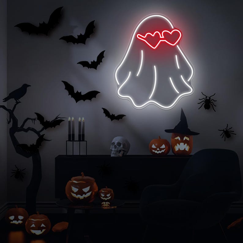 Ghosts Reading Neon Sign,Spooky Halloween Ghost Sign, Funny Ghosts Neon Sign,Halloween Wall Decor, Halloween Party Decor, Book Lover Gift