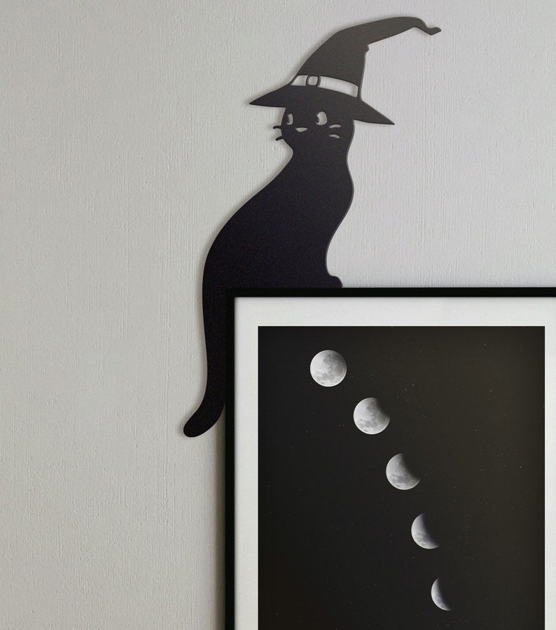 Witch Cat Door Frame Topper Metal | Halloween Witch | Black Cat Decor | Cat Door Frame Decor | Halloween Decor