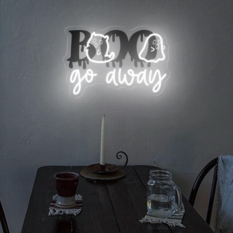 Boo Go Away Neon Sign| Spooky Halloween Boo Neon Sign| Ghost Neon Light For Fall House| Spooky Vibe Halloween Party Decor| Horror Decor