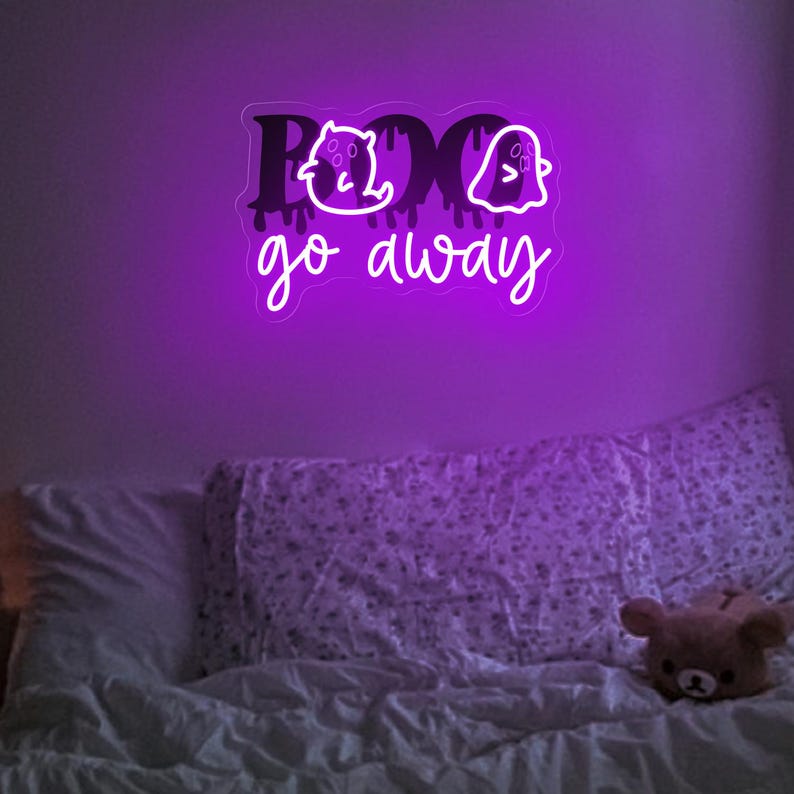 Boo Go Away Neon Sign| Spooky Halloween Boo Neon Sign| Ghost Neon Light For Fall House| Spooky Vibe Halloween Party Decor| Horror Decor