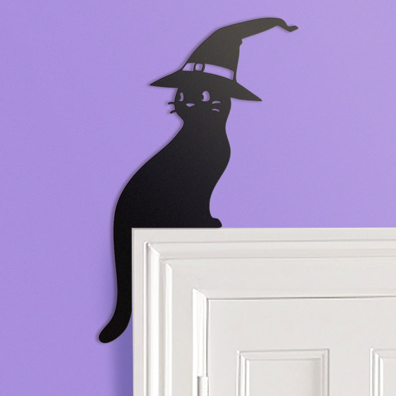 Witch Cat Door Frame Topper Metal | Halloween Witch | Black Cat Decor | Cat Door Frame Decor | Halloween Decor