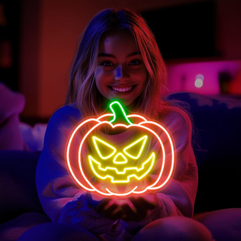 Pumpkin Neon Sign, Halloween Neon Sign, Halloween Party Sign, Pumpkin Decor, Spooky Neon Sign, Halloween Decor, Trick Or Treat Sign