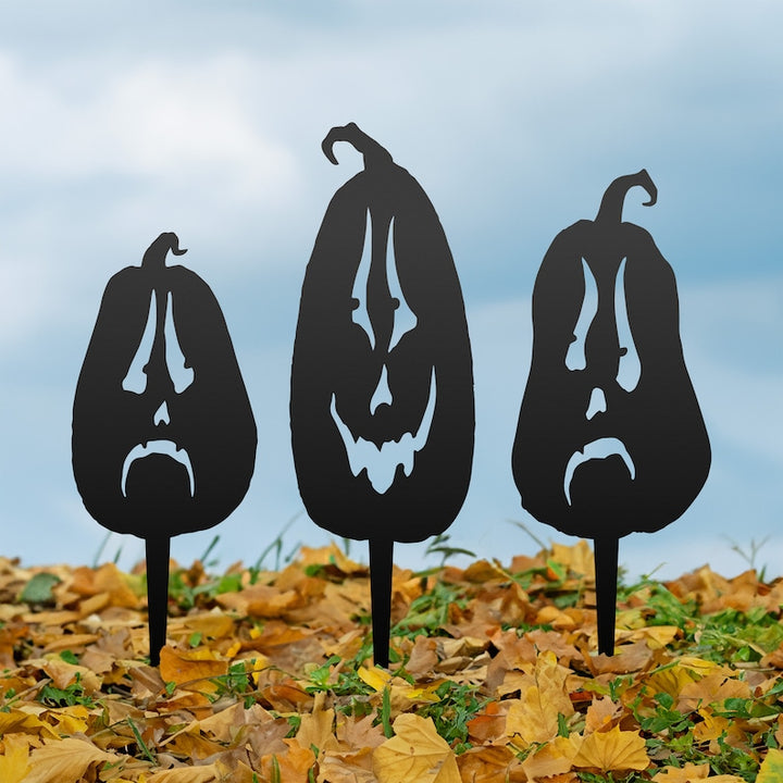 Pumpkin Trio Metal Yard Stakes (set of 3) | Halloween Yard Decor | Jack-o-Lantern Decor | Halloween Decor | Halloween Sign | Fall Art |