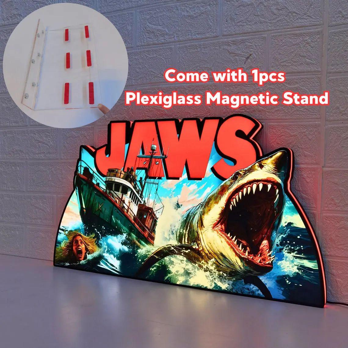 Jaws Pinball Topper, Designed for Stern Jaws Pinball 3D printed lightbox housing with RED Halo effects, LED, Dimmable, and USB powered