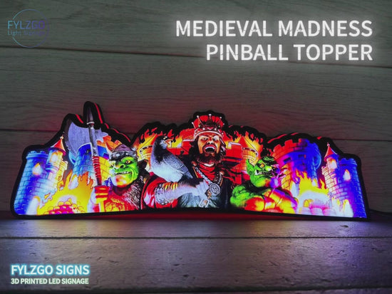 Medieval Madness Sign Pinball Top LED Lightbox Fire Inspiration