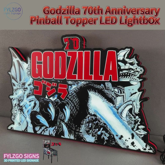 Godzilla 70th Anniversary Pinball Topper 3D Printed LED Lightbox, Arcade Game Led Lightbox, Pinball Arcade Decor