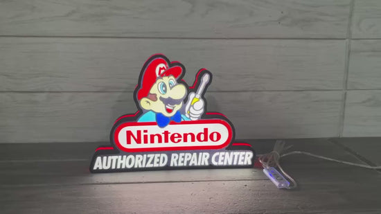 Classic Nintendo Super Repair Center LED Light Box, Perfect for Game Room, Super Mario Sign for Man Cave, Functional Dimmer, 5V USB Plug In