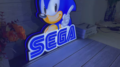 Sonic the Hedgehog SEGA Logo 3D LED Light Box, Sega Sign Lightbox, parfait pour salle de jeux, chambre à coucher, variateur fonctionnel, 5 V, prise USB