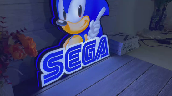 Soni the Hedgehog SEG Logo 3D LED Light Box, SEG Sign Lightbox, Perfect for Game Room, Bedroom, Functional Dimmer, 5V, USB Plug In