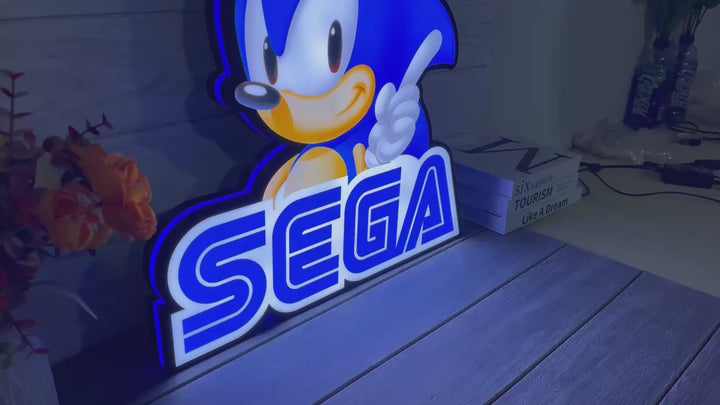 Sonic the Hedgehog SEGA Logo 3D LED Light Box, Sega Sign Lightbox, Perfect for Game Room, Bedroom, Functional Dimmer, 5V, USB Plug In