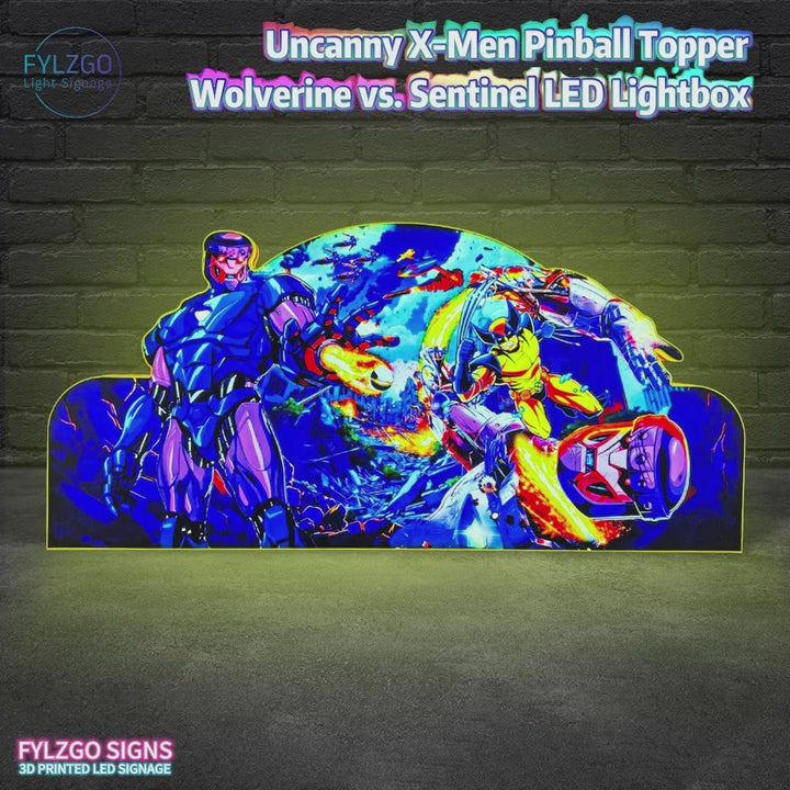 X-Men Pinball Topper 3D Pinted Lightbox, Wolverine vs. Sentinel LED Lightbox, For X-Men Pinball Arcade Game Fans, Game Rooom Decor